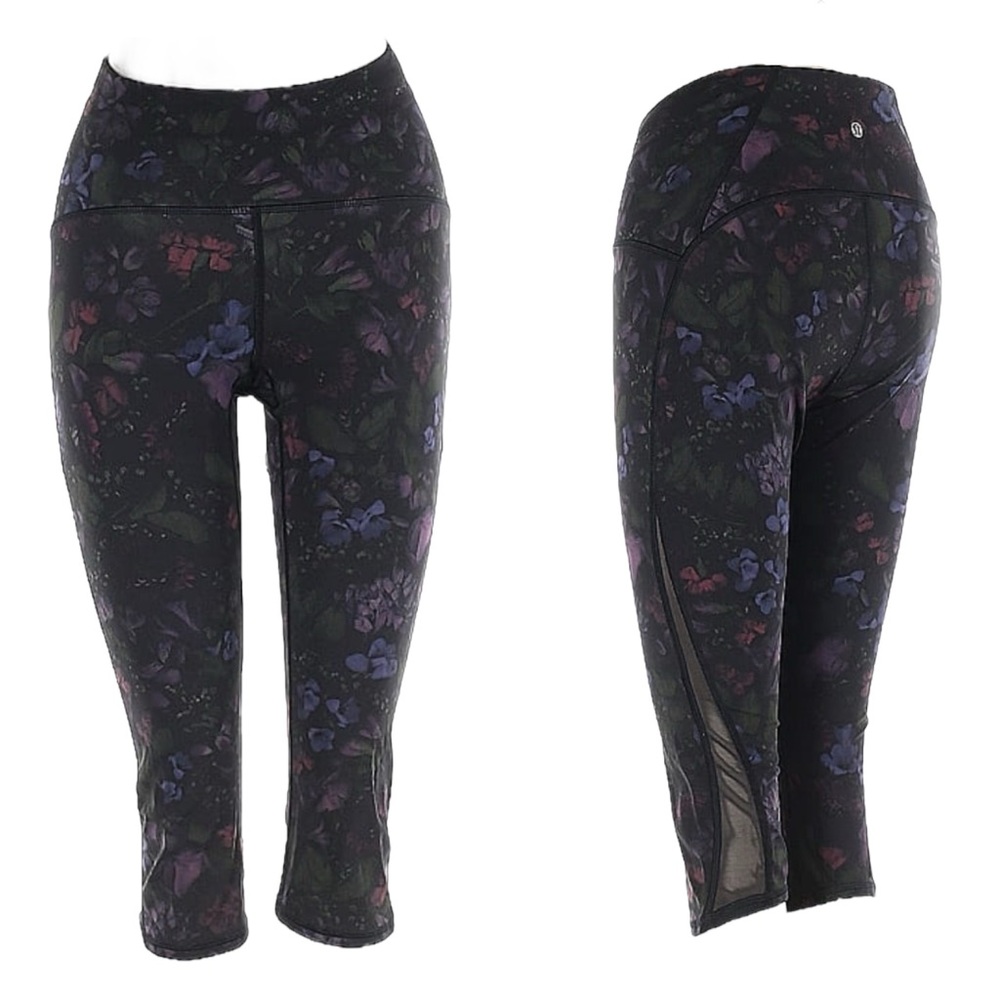 Lululemon Train Times Crop (17") Leggings Frozen Flourish Multi / Black Mesh 2